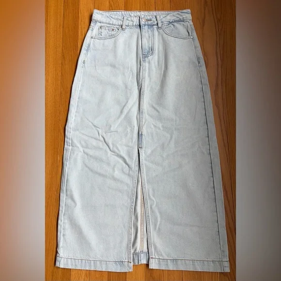 ESQUALO Light Blue High-Rise Denim Twill Maxi Skirt - Picture 3 of 5